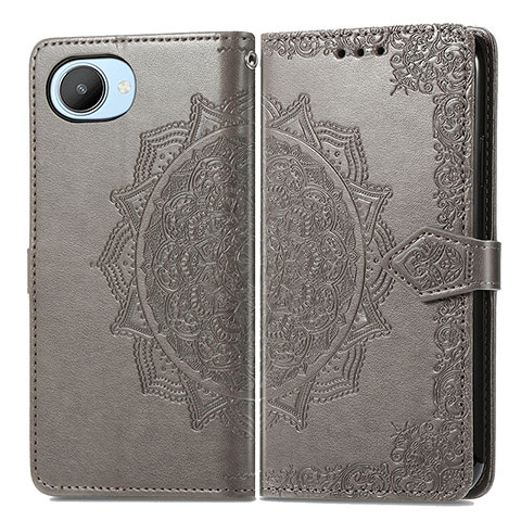 Coque Portefeuille Motif Fantaisie Livre Cuir Etui Clapet pour Realme C30s Gris