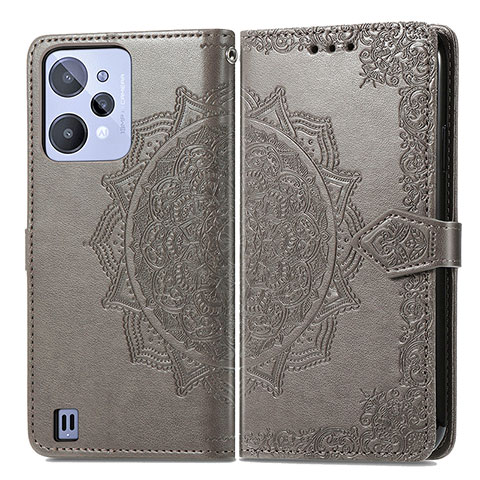 Coque Portefeuille Motif Fantaisie Livre Cuir Etui Clapet pour Realme C31 Gris