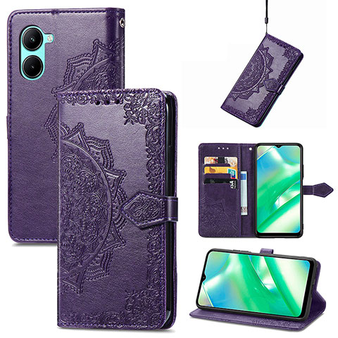 Coque Portefeuille Motif Fantaisie Livre Cuir Etui Clapet pour Realme C33 (2023) Violet