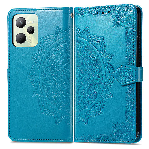 Coque Portefeuille Motif Fantaisie Livre Cuir Etui Clapet pour Realme C35 Bleu