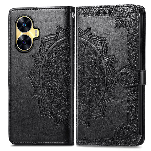 Coque Portefeuille Motif Fantaisie Livre Cuir Etui Clapet pour Realme C55 Noir