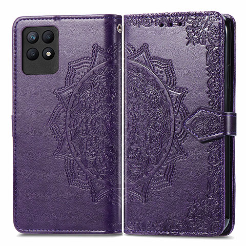 Coque Portefeuille Motif Fantaisie Livre Cuir Etui Clapet pour Realme Narzo 50 4G Violet