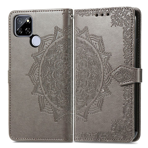 Coque Portefeuille Motif Fantaisie Livre Cuir Etui Clapet pour Realme Q2i 5G Gris