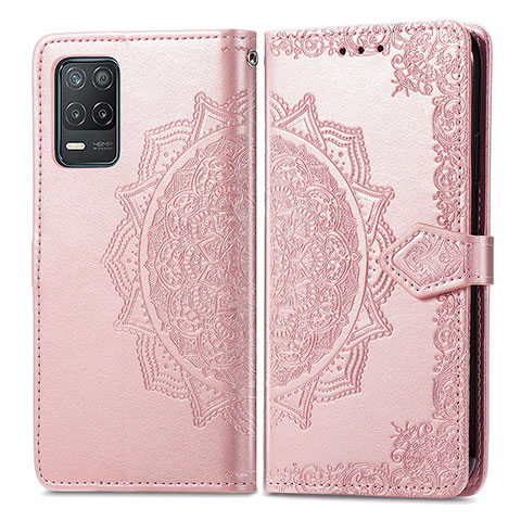 Coque Portefeuille Motif Fantaisie Livre Cuir Etui Clapet pour Realme Q3 5G Or Rose