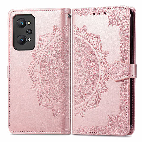 Coque Portefeuille Motif Fantaisie Livre Cuir Etui Clapet pour Realme Q5 Pro 5G Or Rose