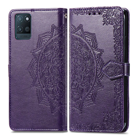 Coque Portefeuille Motif Fantaisie Livre Cuir Etui Clapet pour Realme V11 5G Violet