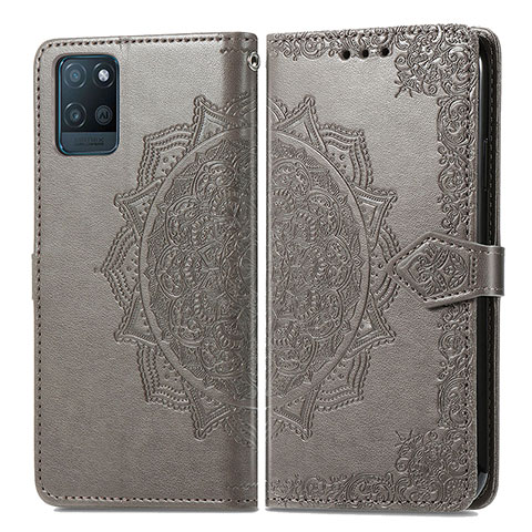 Coque Portefeuille Motif Fantaisie Livre Cuir Etui Clapet pour Realme V11s 5G Gris