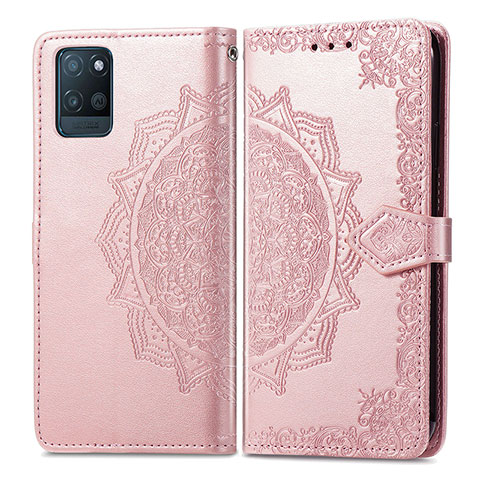 Coque Portefeuille Motif Fantaisie Livre Cuir Etui Clapet pour Realme V11s 5G Or Rose