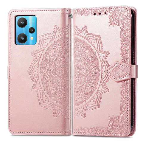 Coque Portefeuille Motif Fantaisie Livre Cuir Etui Clapet pour Realme V25 5G Or Rose