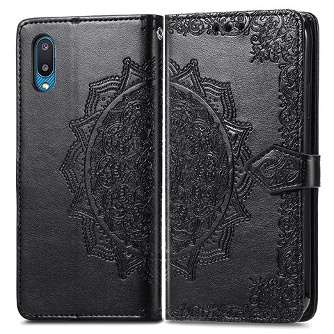 Coque Portefeuille Motif Fantaisie Livre Cuir Etui Clapet pour Samsung Galaxy A02 Noir