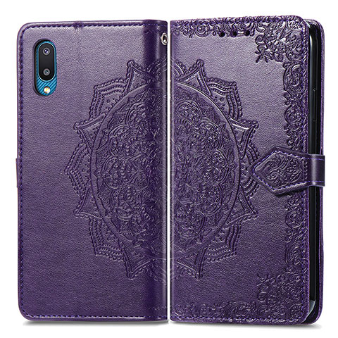 Coque Portefeuille Motif Fantaisie Livre Cuir Etui Clapet pour Samsung Galaxy A02 Violet