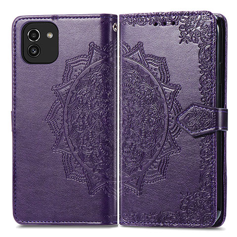 Coque Portefeuille Motif Fantaisie Livre Cuir Etui Clapet pour Samsung Galaxy A03 Violet