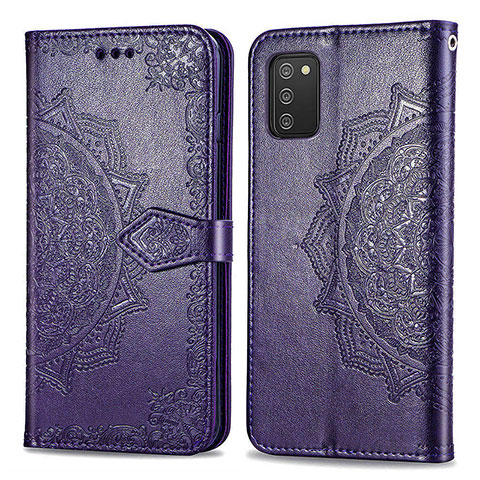 Coque Portefeuille Motif Fantaisie Livre Cuir Etui Clapet pour Samsung Galaxy A03s Violet