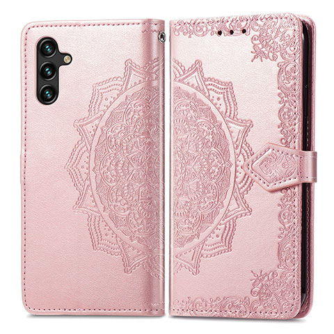 Coque Portefeuille Motif Fantaisie Livre Cuir Etui Clapet pour Samsung Galaxy A04s Or Rose