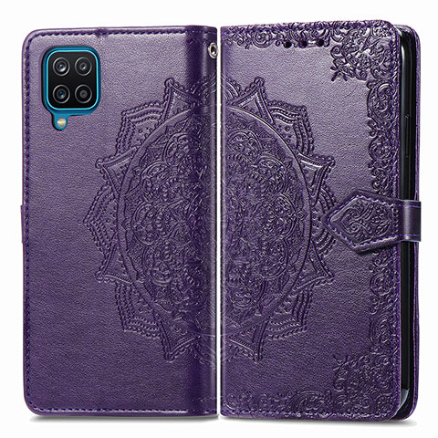 Coque Portefeuille Motif Fantaisie Livre Cuir Etui Clapet pour Samsung Galaxy A12 5G Violet