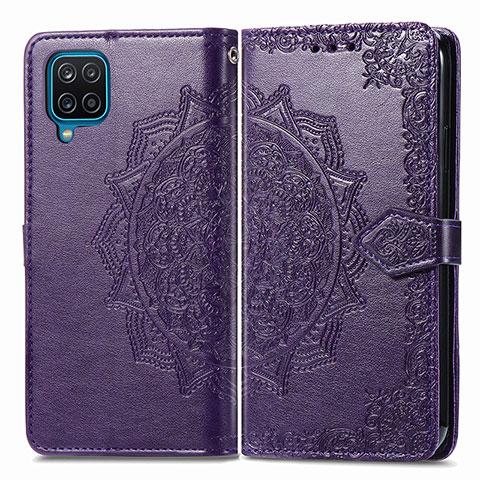 Coque Portefeuille Motif Fantaisie Livre Cuir Etui Clapet pour Samsung Galaxy A12 Nacho Violet