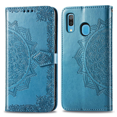 Coque Portefeuille Motif Fantaisie Livre Cuir Etui Clapet pour Samsung Galaxy A20 Bleu