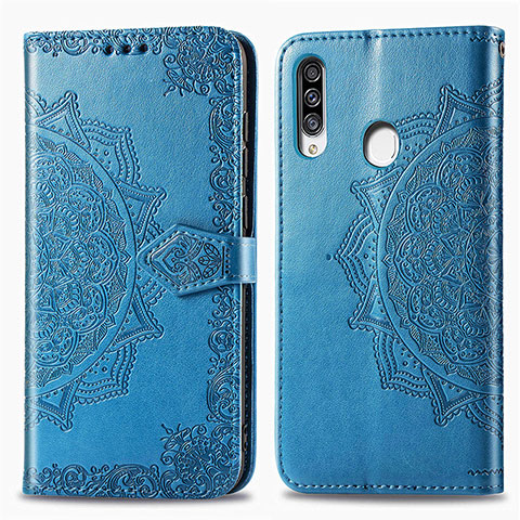 Coque Portefeuille Motif Fantaisie Livre Cuir Etui Clapet pour Samsung Galaxy A20s Bleu