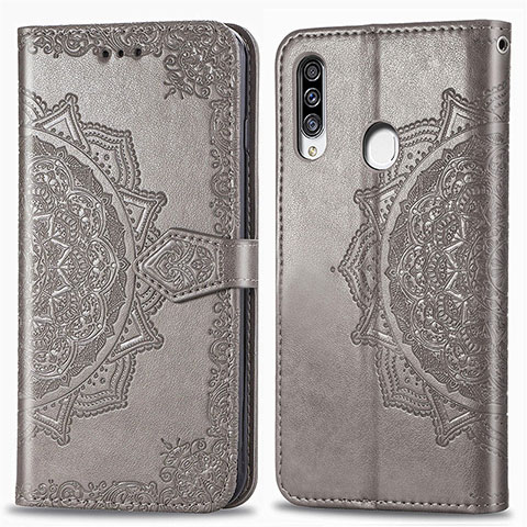 Coque Portefeuille Motif Fantaisie Livre Cuir Etui Clapet pour Samsung Galaxy A20s Gris