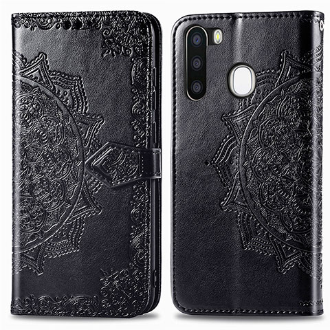 Coque Portefeuille Motif Fantaisie Livre Cuir Etui Clapet pour Samsung Galaxy A21 European Noir