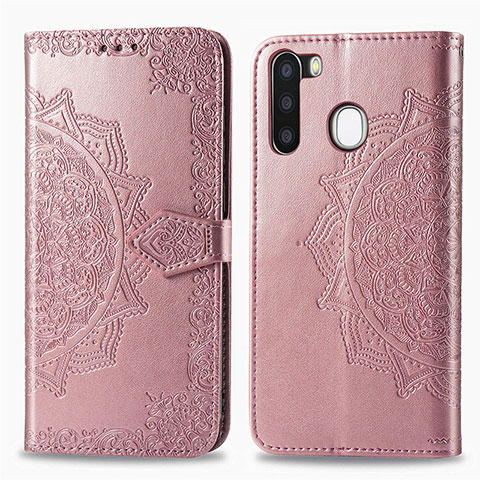 Coque Portefeuille Motif Fantaisie Livre Cuir Etui Clapet pour Samsung Galaxy A21 European Or Rose