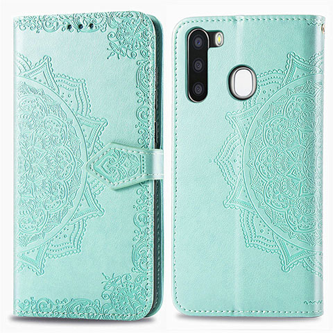 Coque Portefeuille Motif Fantaisie Livre Cuir Etui Clapet pour Samsung Galaxy A21 European Vert