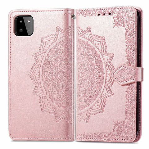 Coque Portefeuille Motif Fantaisie Livre Cuir Etui Clapet pour Samsung Galaxy A22 5G Or Rose