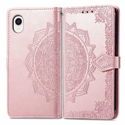 Coque Portefeuille Motif Fantaisie Livre Cuir Etui Clapet pour Samsung Galaxy A22 5G SC-56B Or Rose