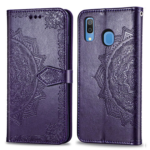 Coque Portefeuille Motif Fantaisie Livre Cuir Etui Clapet pour Samsung Galaxy A30 Violet