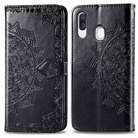 Coque Portefeuille Motif Fantaisie Livre Cuir Etui Clapet pour Samsung Galaxy A40 Noir