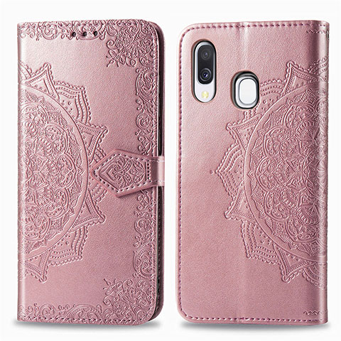 Coque Portefeuille Motif Fantaisie Livre Cuir Etui Clapet pour Samsung Galaxy A40 Or Rose