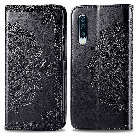 Coque Portefeuille Motif Fantaisie Livre Cuir Etui Clapet pour Samsung Galaxy A50S Noir