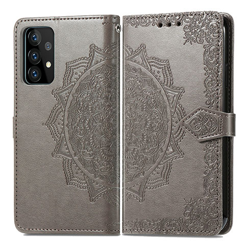 Coque Portefeuille Motif Fantaisie Livre Cuir Etui Clapet pour Samsung Galaxy A52 4G Gris