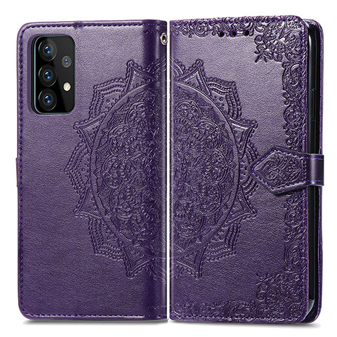 Coque Portefeuille Motif Fantaisie Livre Cuir Etui Clapet pour Samsung Galaxy A52 4G Violet