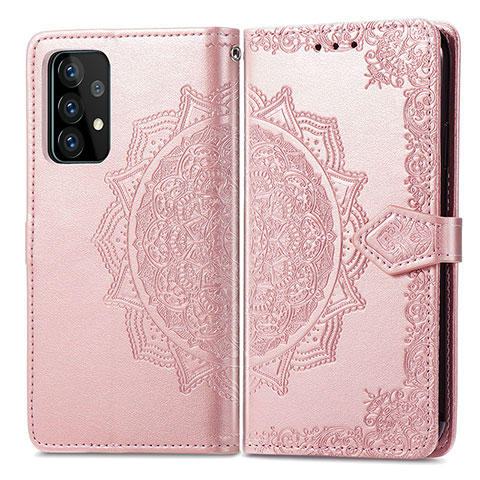 Coque Portefeuille Motif Fantaisie Livre Cuir Etui Clapet pour Samsung Galaxy A52 5G Or Rose