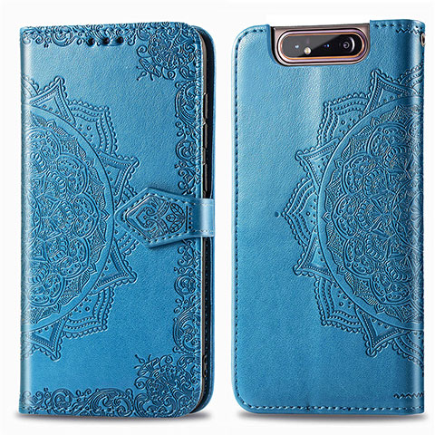 Coque Portefeuille Motif Fantaisie Livre Cuir Etui Clapet pour Samsung Galaxy A80 Bleu