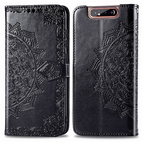 Coque Portefeuille Motif Fantaisie Livre Cuir Etui Clapet pour Samsung Galaxy A80 Noir