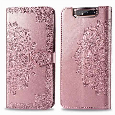 Coque Portefeuille Motif Fantaisie Livre Cuir Etui Clapet pour Samsung Galaxy A80 Or Rose