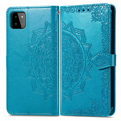 Coque Portefeuille Motif Fantaisie Livre Cuir Etui Clapet pour Samsung Galaxy F42 5G Bleu