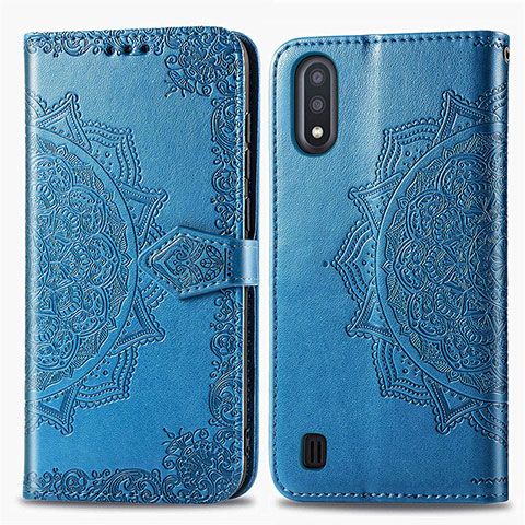 Coque Portefeuille Motif Fantaisie Livre Cuir Etui Clapet pour Samsung Galaxy M01 Bleu