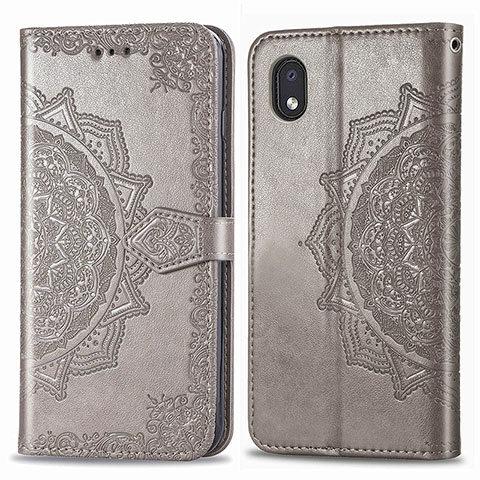 Coque Portefeuille Motif Fantaisie Livre Cuir Etui Clapet pour Samsung Galaxy M01 Core Gris