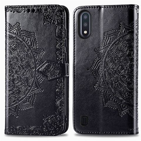 Coque Portefeuille Motif Fantaisie Livre Cuir Etui Clapet pour Samsung Galaxy M01 Noir