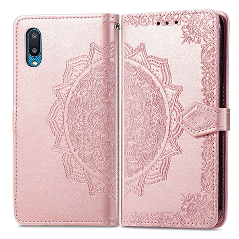 Coque Portefeuille Motif Fantaisie Livre Cuir Etui Clapet pour Samsung Galaxy M02 Or Rose