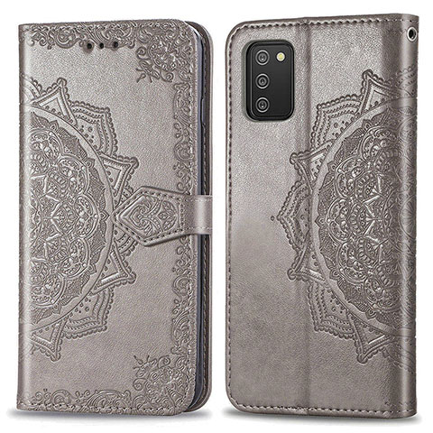 Coque Portefeuille Motif Fantaisie Livre Cuir Etui Clapet pour Samsung Galaxy M02s Gris