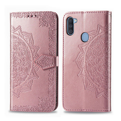 Coque Portefeuille Motif Fantaisie Livre Cuir Etui Clapet pour Samsung Galaxy M11 Or Rose