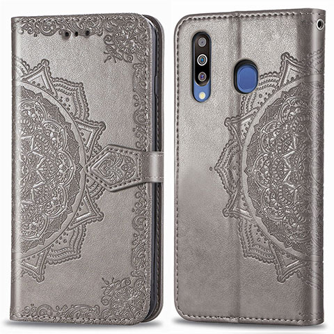 Coque Portefeuille Motif Fantaisie Livre Cuir Etui Clapet pour Samsung Galaxy M30 Gris