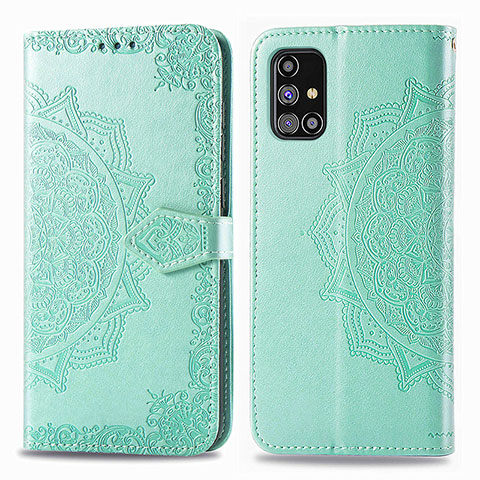 Coque Portefeuille Motif Fantaisie Livre Cuir Etui Clapet pour Samsung Galaxy M31s Vert