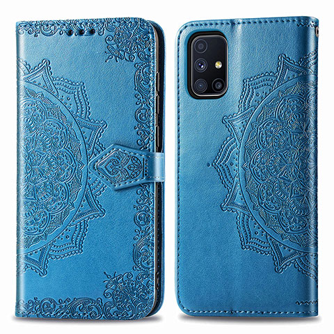 Coque Portefeuille Motif Fantaisie Livre Cuir Etui Clapet pour Samsung Galaxy M51 Bleu