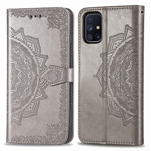 Coque Portefeuille Motif Fantaisie Livre Cuir Etui Clapet pour Samsung Galaxy M51 Gris