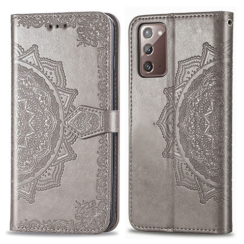 Coque Portefeuille Motif Fantaisie Livre Cuir Etui Clapet pour Samsung Galaxy Note 20 5G Gris